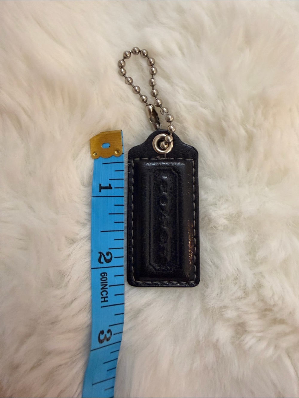 Coach Black Leather Key Tag with Silver Ball Chain - Picture 3 of 4